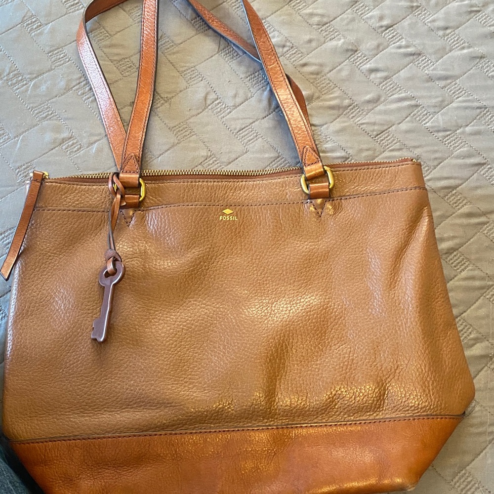 Fossil Women's Brown Leather Tote Bag Purse
